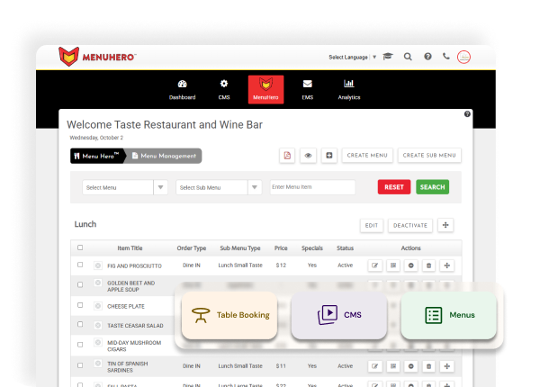 MenuHero Management