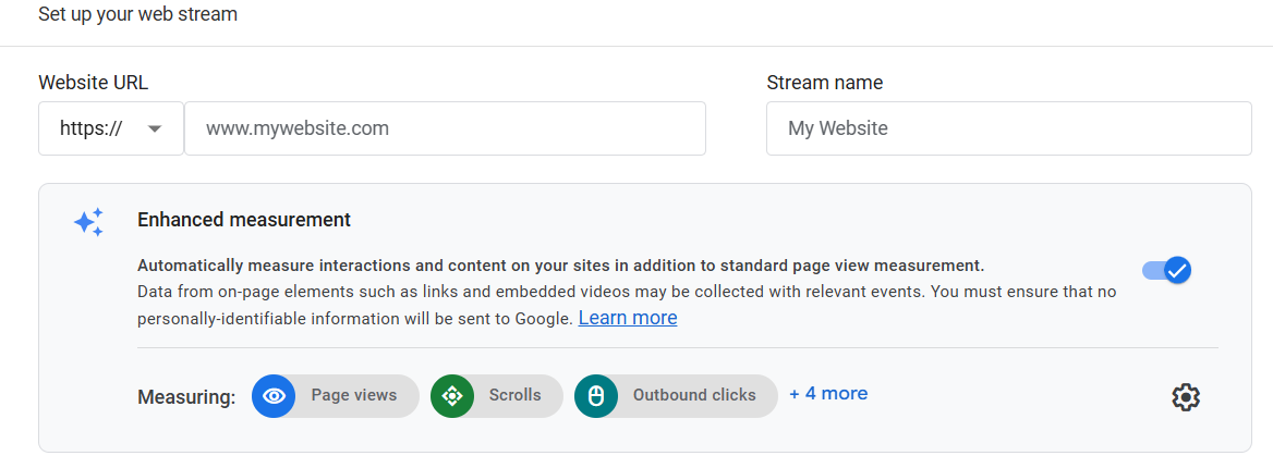 Set Web Stream in GA4
