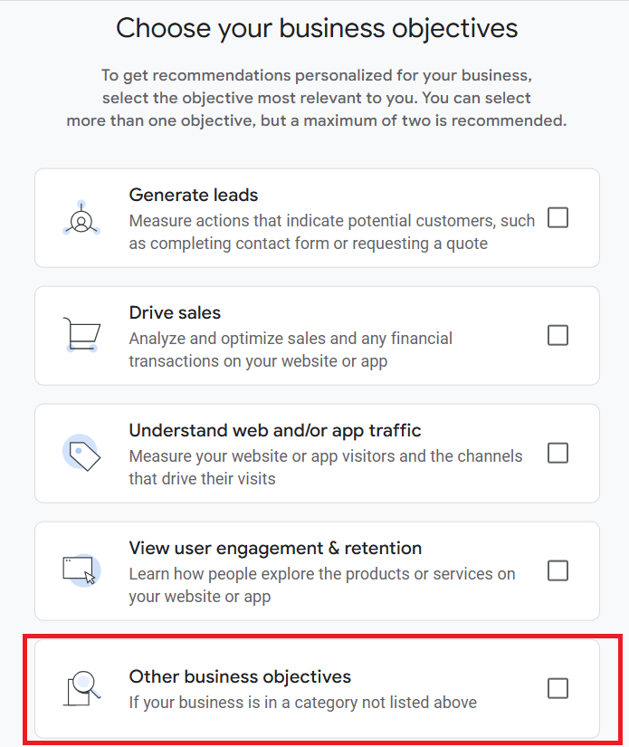 Business Objectives in GA4