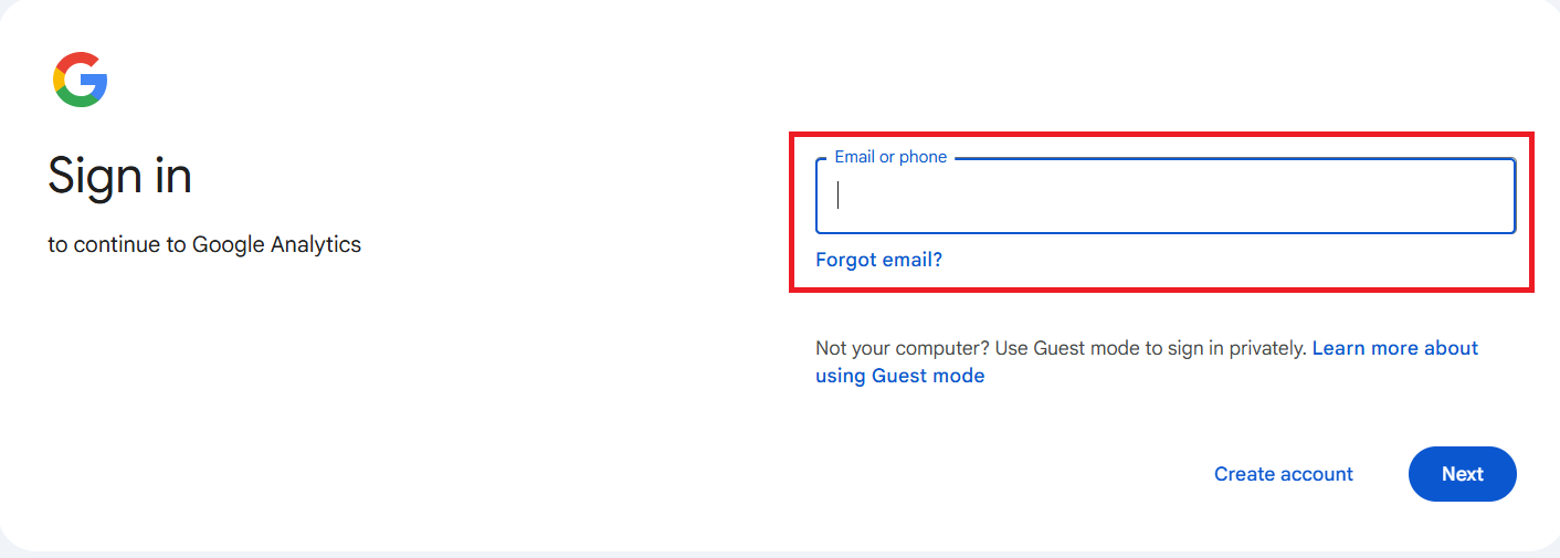 GA4 A/c Login