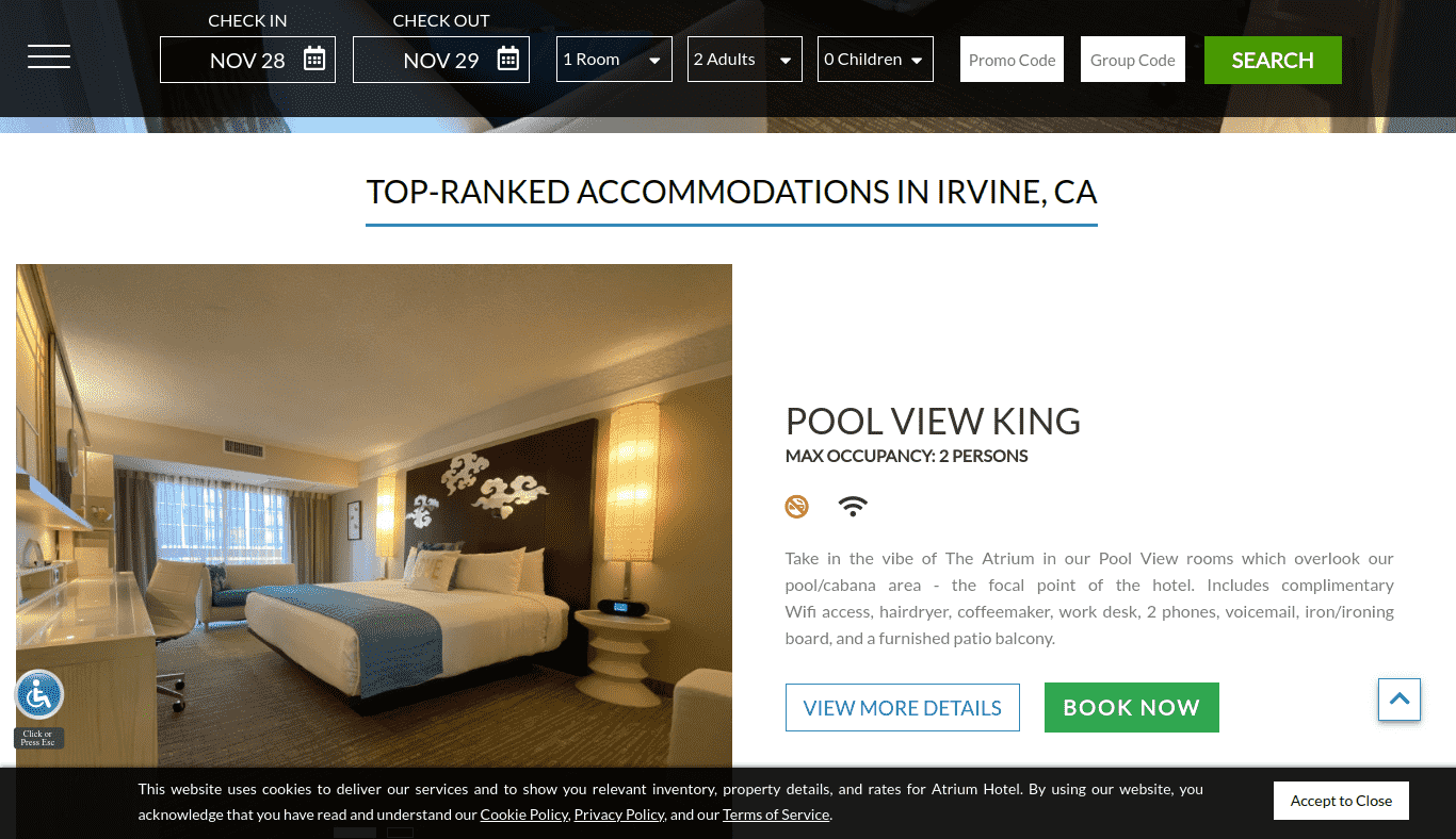 Irvine Hotel Homepage